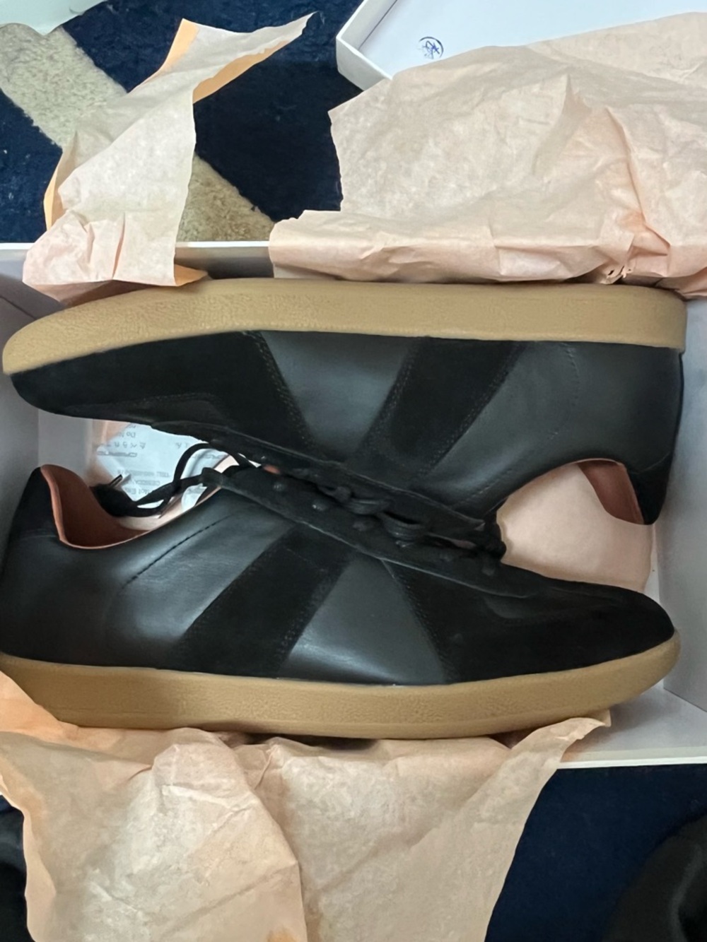 Men's Black Leather Sneakers with Gum Sole